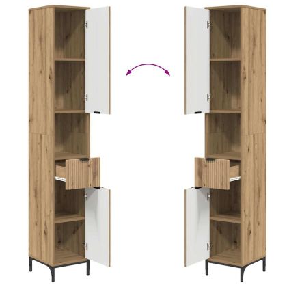 Шкаф за баня Дъб 31,5 x 33 x 190 см Инженерно дърво & Метал