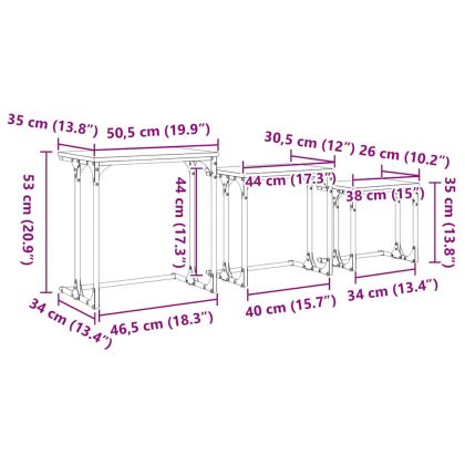 Нестинг масичка за кафе 3 pcs Старо дърво 50.5 x 35 x 53 см
