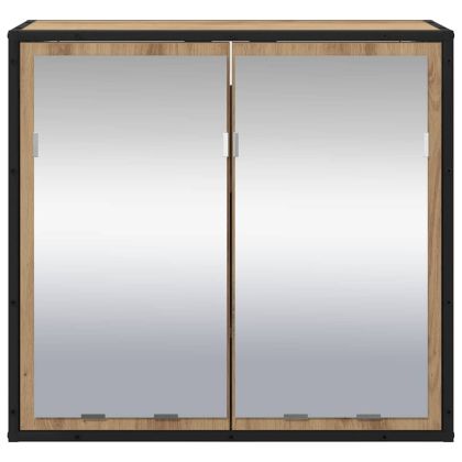 Шкаф с огледало за баня с рафт дъб артизан 65 x 20 x 60 см