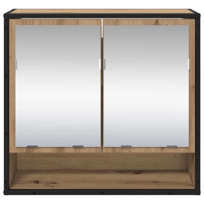 Шкаф с огледало за баня с рафт дъб артизан 65 x 20 x 60 см