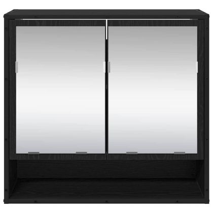 Шкаф с огледало за баня с рафт Черен дъб 65 x 20 x 60 см