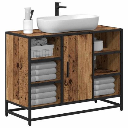 Шкаф за баня с рафт Старо дърво 80 x 33 x 60 см Инженерно дърво