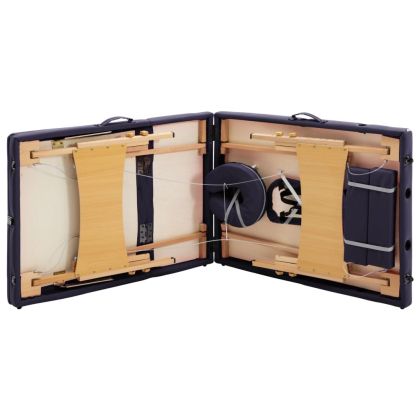 Сгъваема масажна кушетка, 3 зони, дърво, лилава