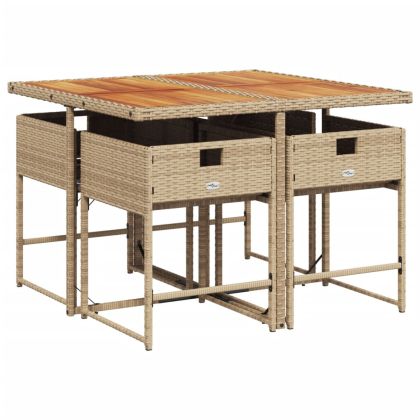 Градински комплект с възглавници, 5 части, бежов полиратан