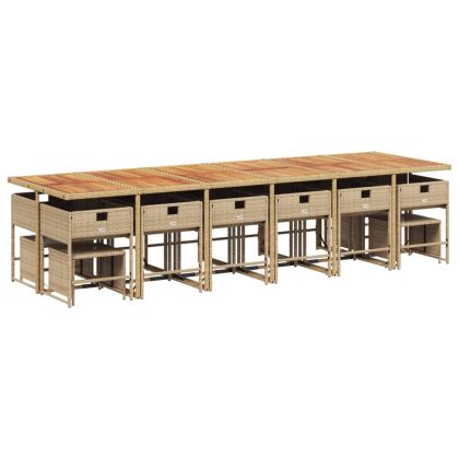 Градински комплект с възглавници 17 части бежов полиратан