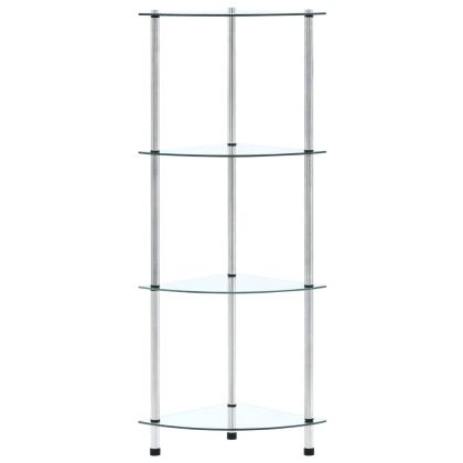 Етажерка с 4 рафта, прозрачна, 30x30x100 см, закалено стъкло
