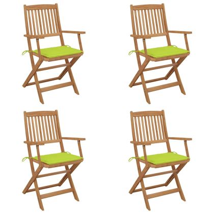 Сгъваеми градински столове, 4 бр, възглавници, акация масив
