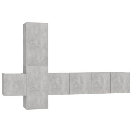 Комплект ТВ шкафове от 5 части, бетонно сиви, инженерно дърво