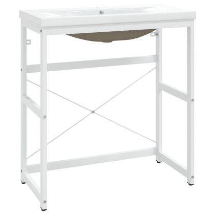 Рамка за мивка за баня с вграден умивалник, бяла, желязна