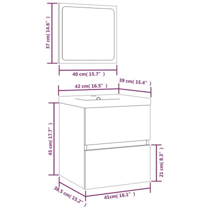 Шкаф за баня с мивка и огледало, сив сонома