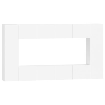 Комплект ТВ шкафове от 8 части инженерно дърво Бял гланц