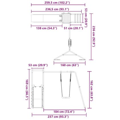 Комбинирано детско съоръжение, масивна дугласка дървесина