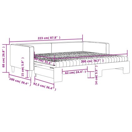 Канапе с изтеглящо легло и матрак светлосиво 90x200 см плат