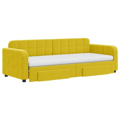Канапе с изтеглящо легло и чекмеджета жълто 80x200 см кадифе