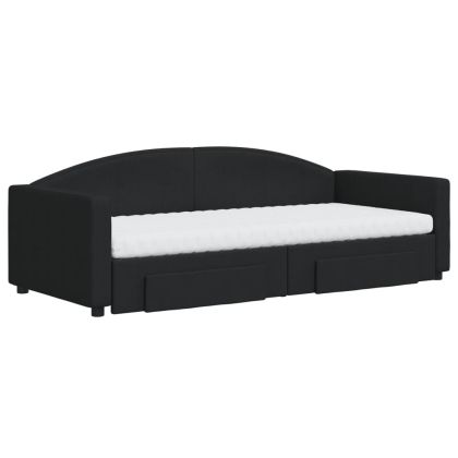 Канапе с изтеглящо легло и чекмеджета черно 90x200 см текстил