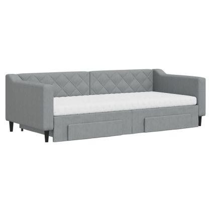 Канапе с изтеглящо легло и чекмеджета светлосиво 90x200 см плат