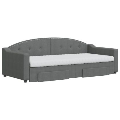 Канапе с изтеглящо легло и чекмеджета тъмносиво 90x200 см плат