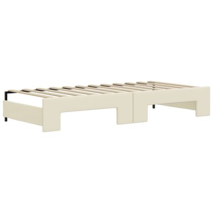 Канапе с изтеглящо легло и чекмеджета кремаво 90x200см еко кожа