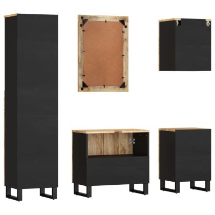 Комплект мебели за баня, 5 части, масивна мангова дървесина