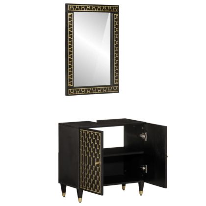 Комплект мебели за баня, 2 части, масивна мангова дървесина