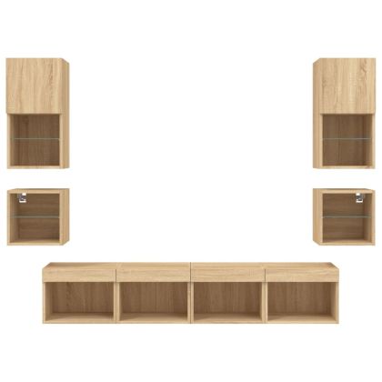 ТВ стенни модули с LED, 8 части, сонома дъб, инженерно дърво