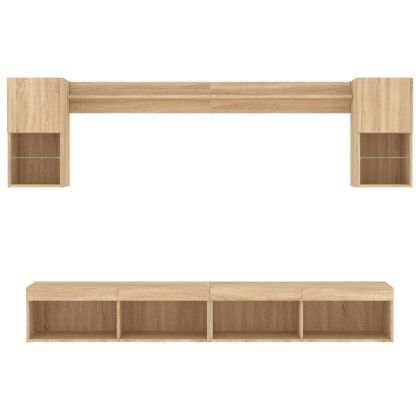 ТВ стенни модули с LED, 6 части, сонома дъб, инженерно дърво