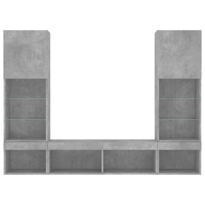 ТВ стенни модули с LED, 5 части, бетонно сиви, инженерно дърво