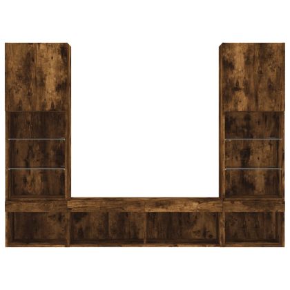 ТВ стенни модули с LED, 5 части, опушен дъб, инженерно дърво