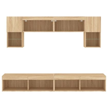 ТВ стенни модули с LED, 6 части, сонома дъб, инженерно дърво