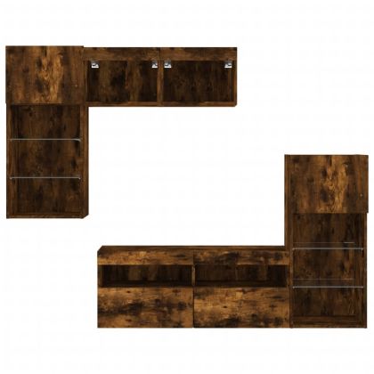 ТВ стенни модули с LED, 5 части, опушен дъб, инженерно дърво