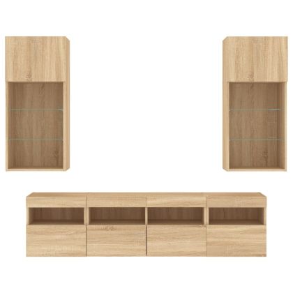 ТВ стенни модули с LED, 5 части, сонома дъб, инженерно дърво