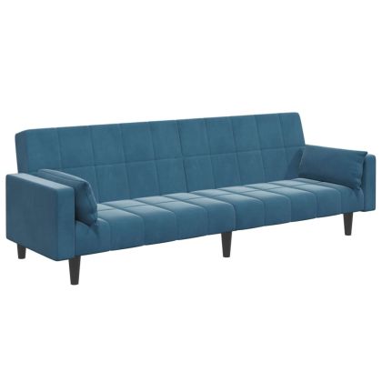 2-местно разтегателно канапе с табуретка, синьо, кадифе