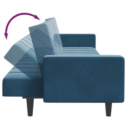2-местно разтегателно канапе с табуретка, синьо, кадифе