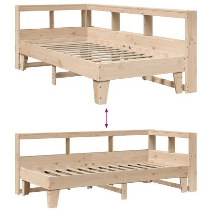 Легло с рафтове за книги, без матрак, 75x190 см, бор масив