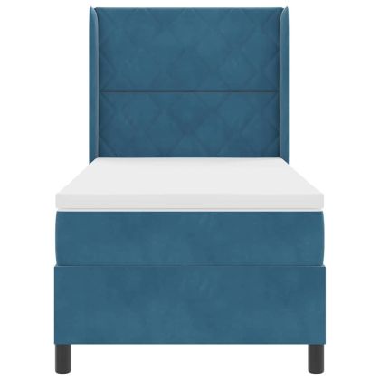 Легло с LED бокс пружина и матрак Синьо 90 x 200 cm Кадифе