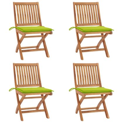 Сгъваеми градински столове с възглавници, 4 бр, тик масив