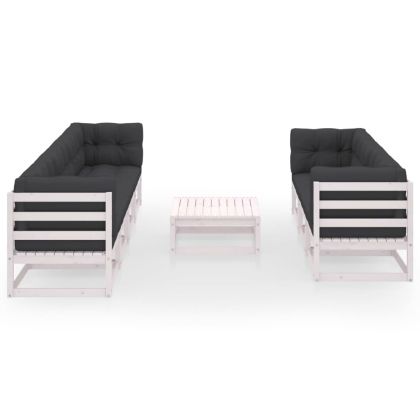 Градински лаундж комплект, 8 части, с възглавници, бор масив