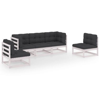 Градински лаундж комплект, 5 части, с възглавници, бор масив