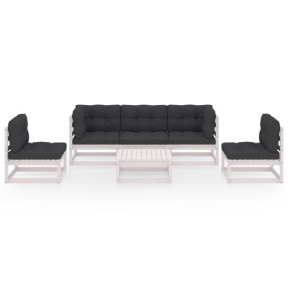 Градински лаундж комплект, 6 части, с възглавници, бор масив