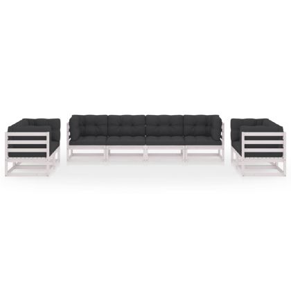 Градински лаундж комплект, 8 части, с възглавници, бор масив