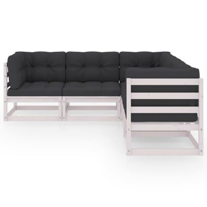 Градински лаундж комплект, 5 части, с възглавници, бор масив