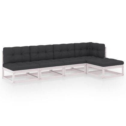 Градински лаундж комплект, 5 части, с възглавници, бор масив