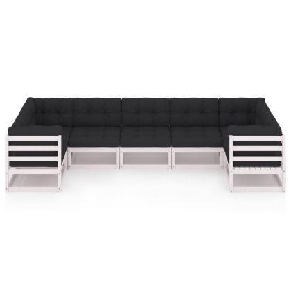 Градински лаундж комплект 7 части с възглавници бял бор масив