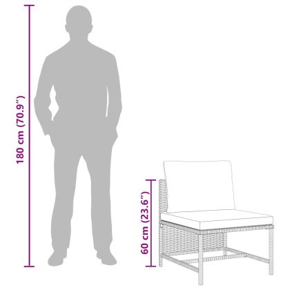 Модулен среден диван с възглавници, сив полиратан