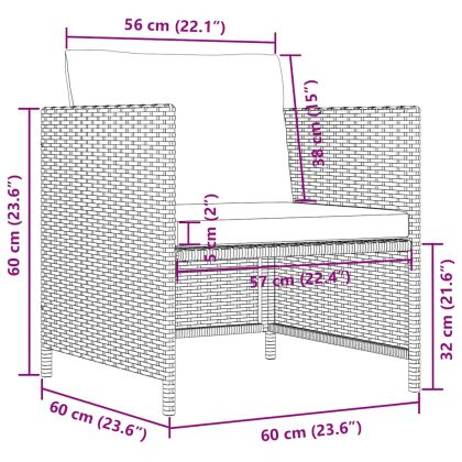 Градински диван с възглавници, сив, полиратан
