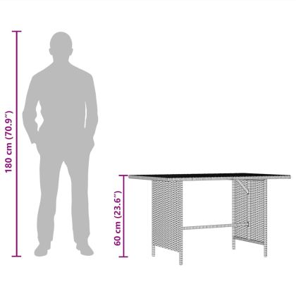 Градинска трапезна маса, сива, 110x70x65 см, полиратан
