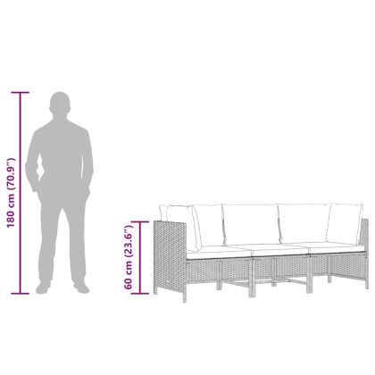 3-местен градински диван с възглавници, сив, полиратан