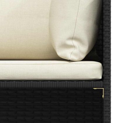 2-местен градински диван с възглавници, черен полиратан