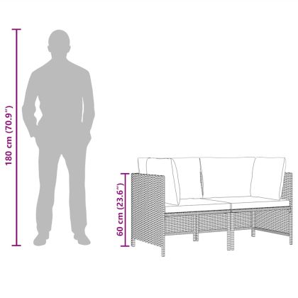 2-местен градински диван с възглавници, черен полиратан