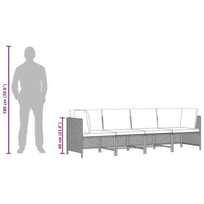 4-местен градински диван с възглавници, черен, полиратан